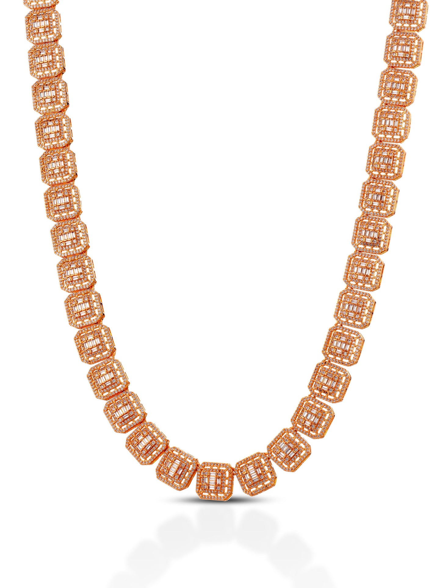 Collana a Maglie Quadrate "Cluster Iced" Color Oro Rosa con Zirconia
