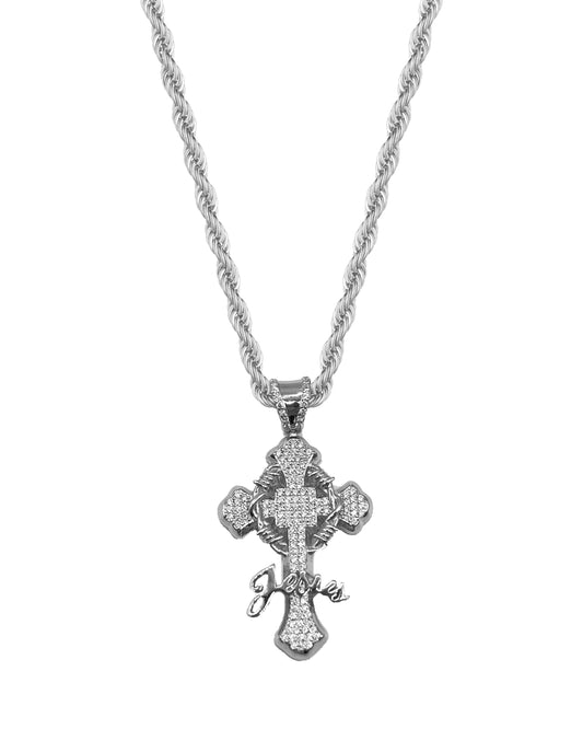 Collana Jesus cross full in Argento 925