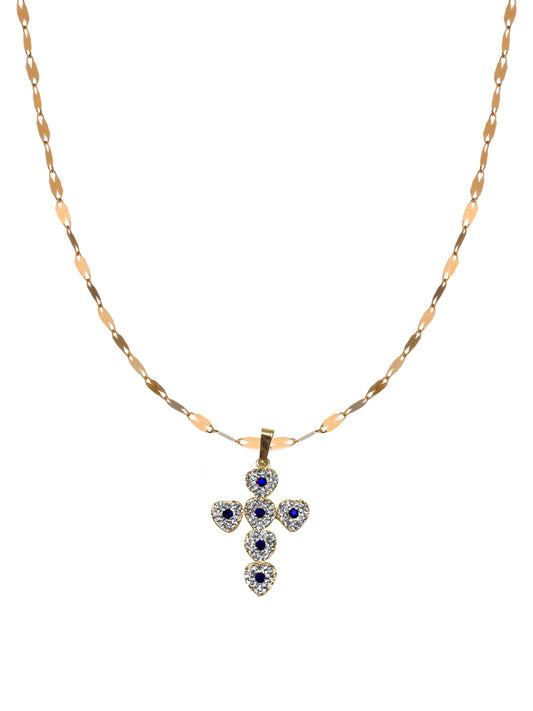 Collana specchiata con croce full pavè oro18kt