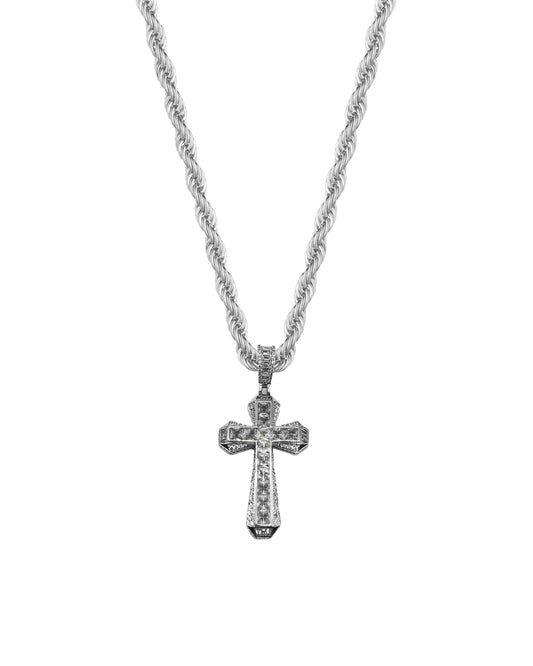 Collana Cross Square Baguette Pavè