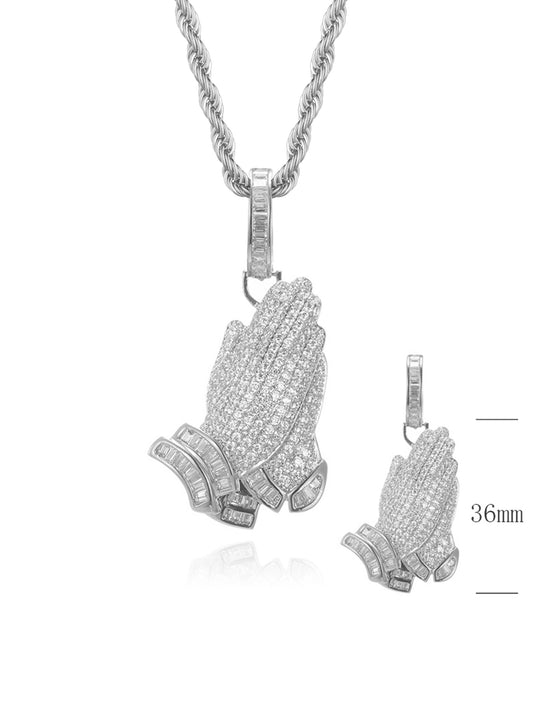 Collana "PRAYING HANDS WITH BAGUETTE" Silver