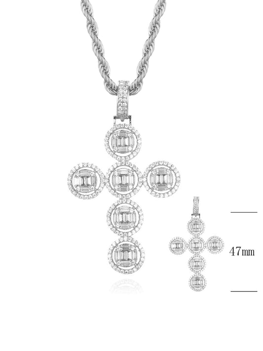 Collana "CIRCLE SQUARE CROSS WITH BAGUETTE" Silver