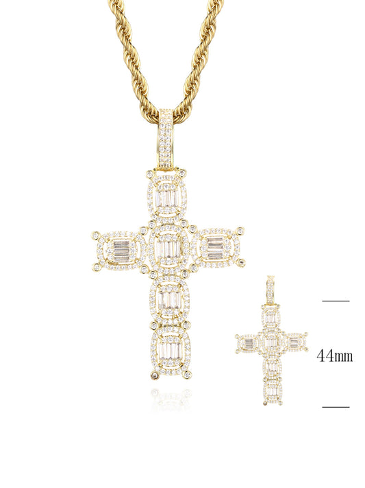 Collana "SQUARE CROSS WITH BAGUETTE" Gold