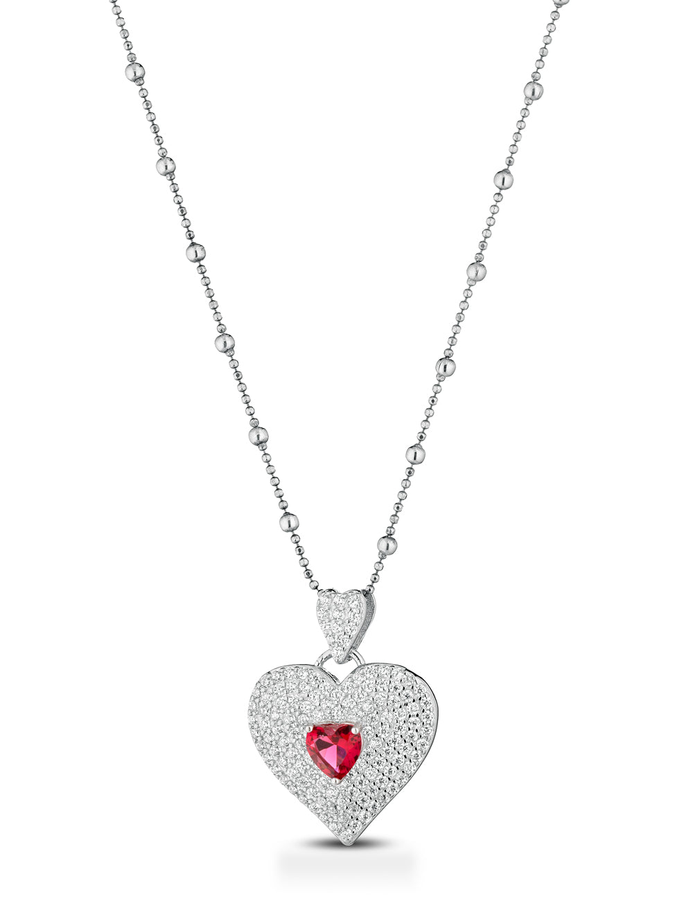 Collana in argento 925 con pendente cuore rosso solitario silver