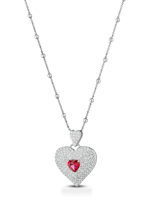 Collana in argento 925 con pendente cuore rosso solitario silver