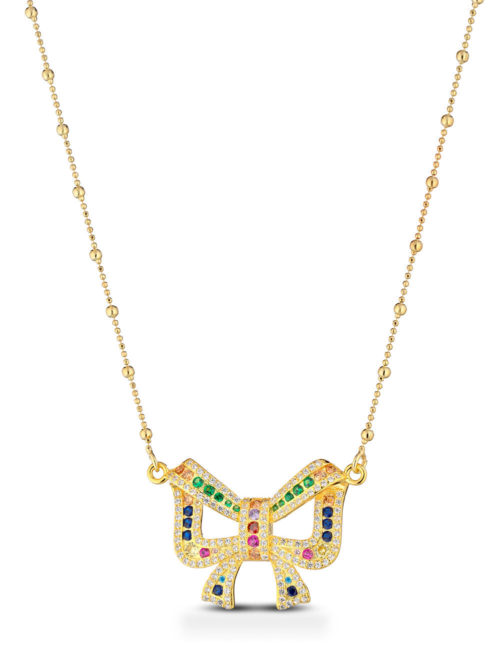 Collana in argento 925 con pendente fiocco gold pietre multicolor