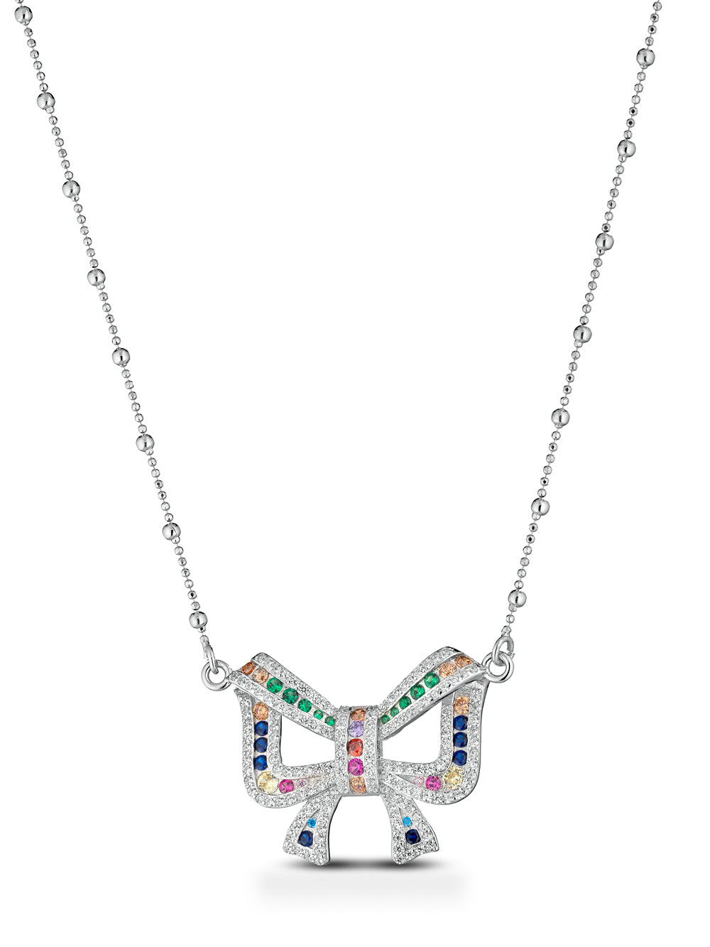 Collana in argento 925 con pendente fiocco silver pietre multicolor